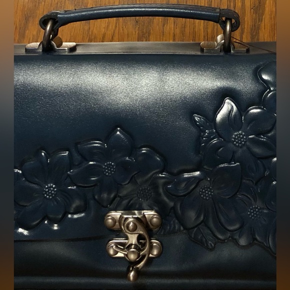 NWT-Patricia Nash-Charonne-Med Satchel with Strap-Tooled Leather-Lapis Blue-$199 - Picture 2 of 12